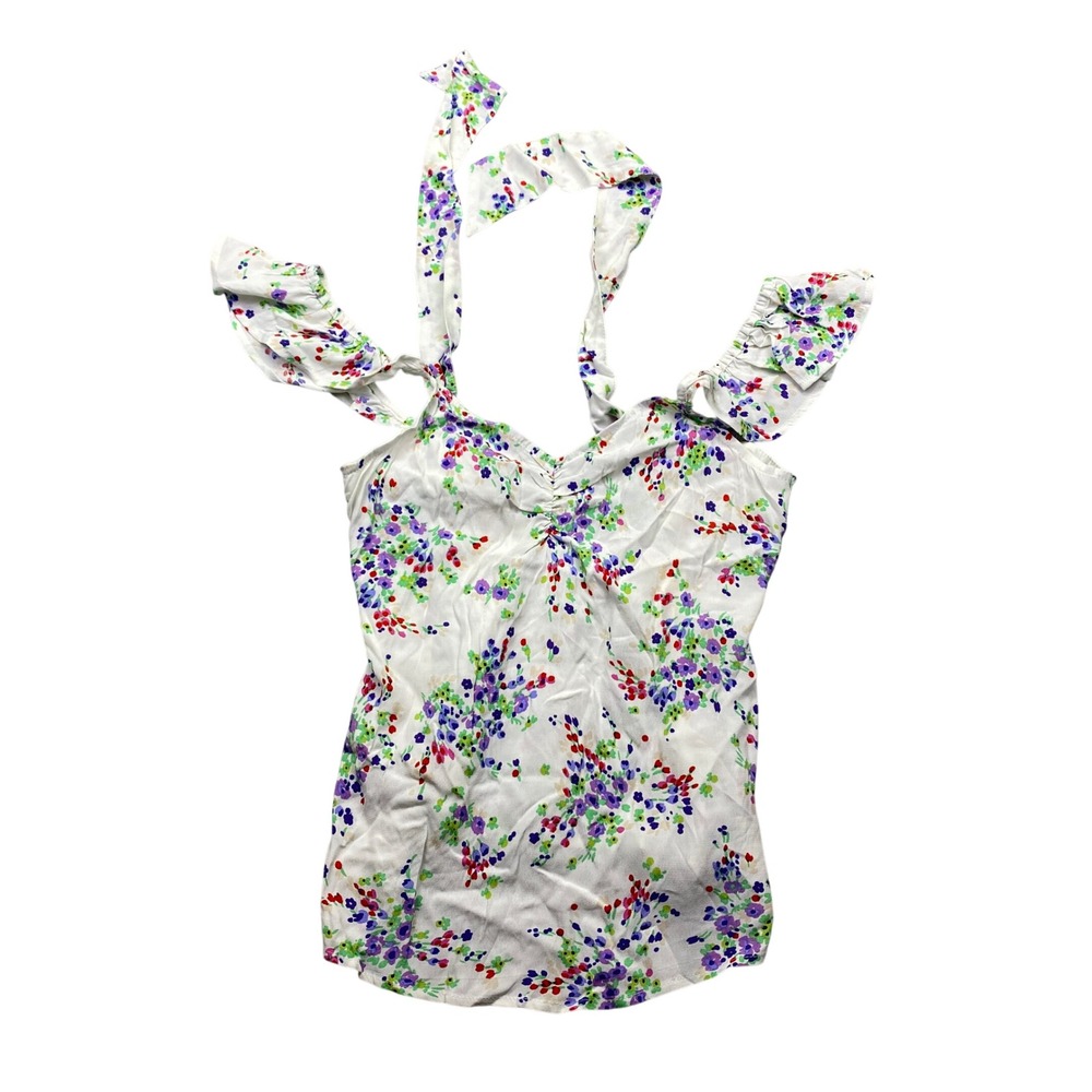 Lovestitch Hawthorn Flutter Sleeve Top Floral Halter Cold Shoulder Ruffle XS NWT
